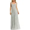 Mac Duggal Embellished A-line Gown With Striped Details Dress In Blue
