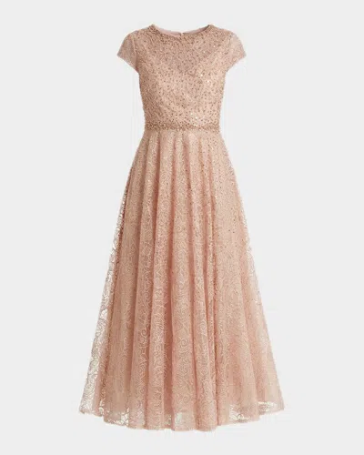 Mac Duggal Embellished A-line Tea Length Dress In Pink