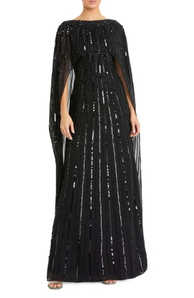 Mac Duggal Embellished Beaded Column Cape Gown In Multi