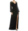 Mac Duggal Embellished Blouson Sleeve Formal Evening Gown In Black In Black