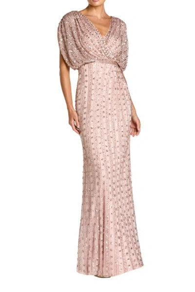 Mac Duggal Embellished Blouson V Neck Column Gown Dress In Multi