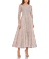 Mac Duggal Embellished Bow Belt Illusion Long Sleeve A Line Dress In Neutral