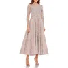 Mac Duggal Embellished Bow Belt Illusion Long Sleeve A Line Dress In Rose