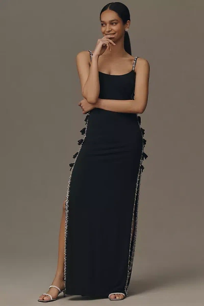 Mac Duggal Embellished Bow Crepe Maxi Dress In Black