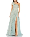 Mac Duggal Embellished Bow One Shoulder A Line Gown In Sage