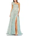 Mac Duggal Embellished Bow One Shoulder A Line Gown In Sage