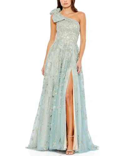 Mac Duggal Embellished Bow One-shoulder A-line Gown In Green