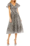 Mac Duggal Embellished Butterfly Fit And Flare Dress In Gunmetal