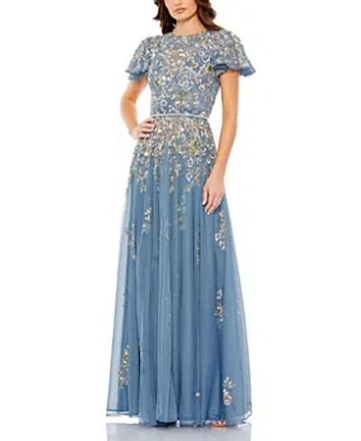 MAC DUGGAL EMBELLISHED BUTTERFLY SLEEVE HIGH NECK GOWN