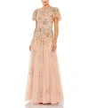 Mac Duggal Flutter Sleeve A-line Gown In Taupe Multi