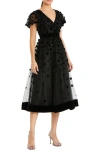 Mac Duggal Embellished Butterfly Sleeve Velvet Hem Midi Dress In Black