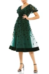 Mac Duggal Embellished Butterfly Sleeve Velvet Hem Midi Dress In Emerald