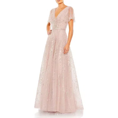 Mac Duggal Embellished Butterfly Sleeve Wrap Evening Gown In Pink