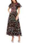 Mac Duggal Embellished Butterfly Tea Length A Line Dress In Black Multi