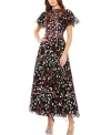 Mac Duggal Embellished Butterfly Tea Length A Line Dress In Black Multi