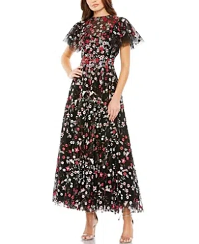 MAC DUGGAL EMBELLISHED BUTTERFLY TEA LENGTH A LINE DRESS