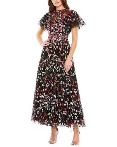 Pre-owned Mac Duggal Embellished Butterfly Tea Length A-line Dress Women's In Black Multi