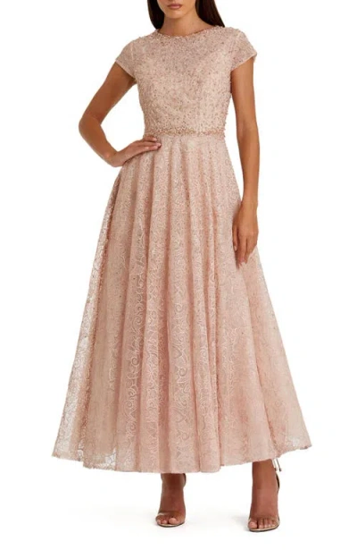 Mac Duggal Embellished Cap Sleeve A Line Dress In Blush