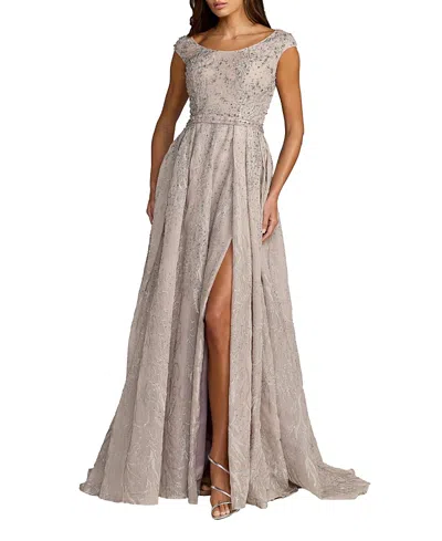 Mac Duggal Embellished Cap Sleeve A Line Gown In Neutral