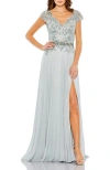 Mac Duggal Beaded Sequin Cap Sleeve A-line Gown