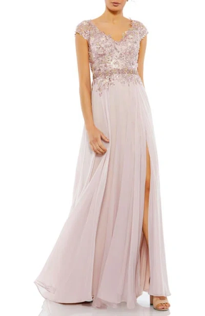 MAC DUGGAL MAC DUGGAL EMBELLISHED CAP SLEEVE BODICE CHIFFON GOWN