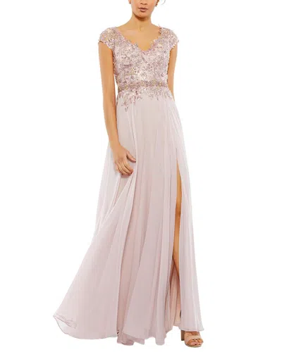 Mac Duggal Embellished Cap Sleeve Bodice Flowy Gown In Neutral