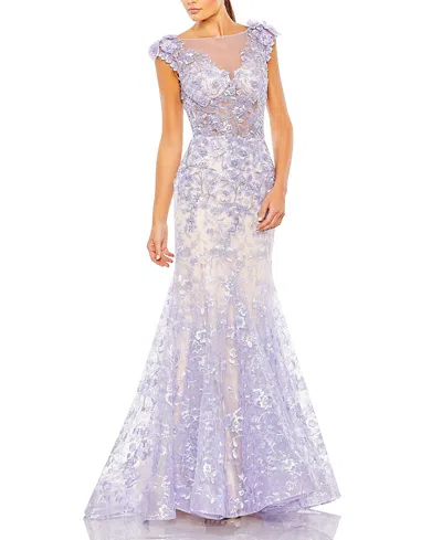 MAC DUGGAL EMBELLISHED CAP SLEEVE COWL NECK TRUMPET GOWN