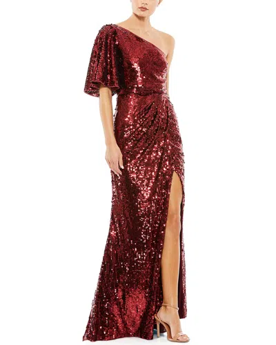 Mac Duggal Embellished Cap Sleeve Cowl Neck Trumpet Gown In Red