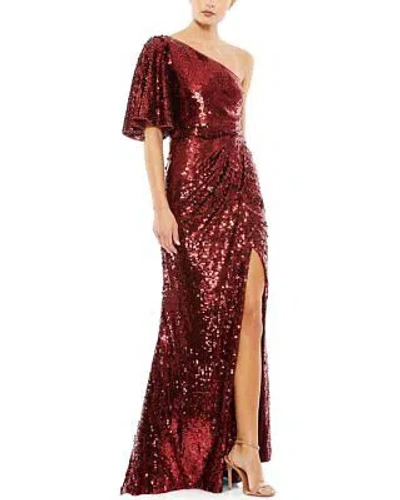 Pre-owned Mac Duggal Embellished Cap Sleeve Cowl Neck Trumpet Gown Women's In Red