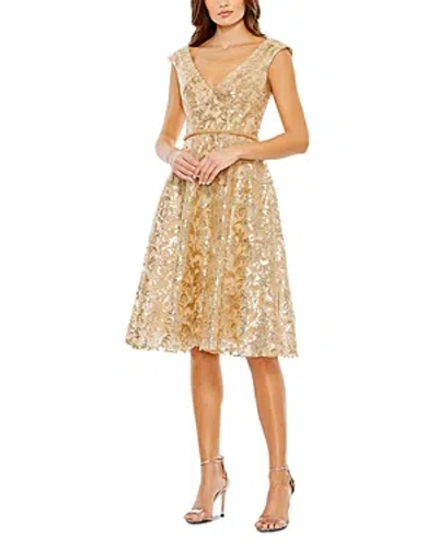 Mac Duggal Embellished Cap Sleeve Dress In Gold