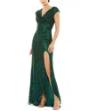 Mac Duggal Embellished Cap Sleeve Evening Gown In Green
