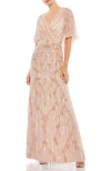 Mac Duggal Embellished Cap Sleeve Faux Wrap Trumpet Gown In Blush