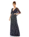 Mac Duggal Embellished Cap Sleeve Faux Wrap Trumpet Gown In Multi