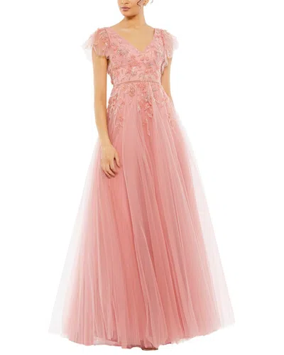 Mac Duggal Embellished Cap Sleeve V Neck Gown In Pink