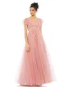 Mac Duggal Embellished Cap Sleeve V Neck Gown In Multi