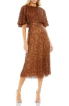 Mac Duggal Embellished Cape High-neck Midi Dress