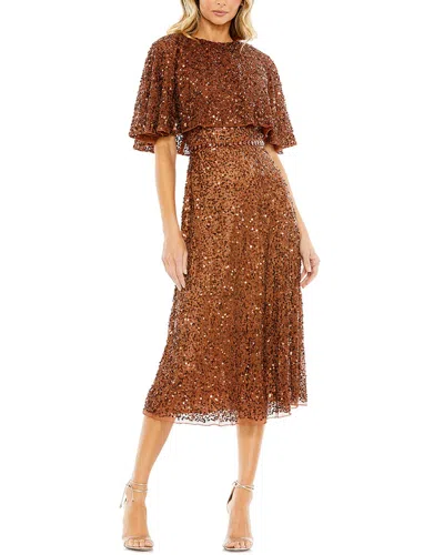 MAC DUGGAL MAC DUGGAL EMBELLISHED CAPE HIGH-NECK MIDI DRESS