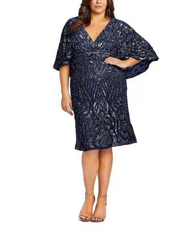 Mac Duggal Embellished Cape Sleeve Cocktail Gown In Navy