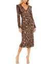 Mac Duggal Diamond Bead Long Sleeve Midi Dress