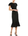 Mac Duggal Beaded Ruffle Sleeve Midi Cocktail Dress In Black