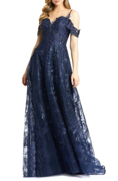 Mac Duggal Embellished Cold Shoulder Gown In Midnight