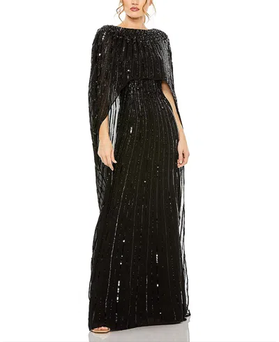 MAC DUGGAL EMBELLISHED COLUMN CAPE GOWN