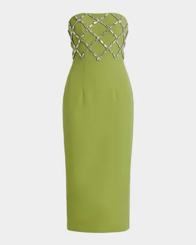 Mac Duggal Embellished Crepe Strapless Maxi Dress In Green