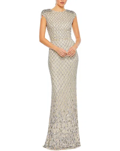 Mac Duggal Embellished Crystal Cap Sleeve Column Gown In Neutral