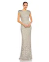 Mac Duggal Embellished Crystal Cap Sleeve Column Gown In Multi