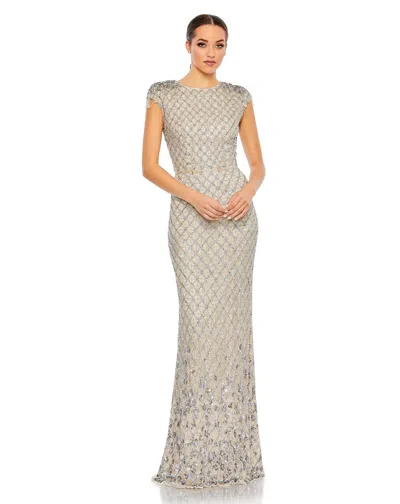 MAC DUGGAL EMBELLISHED CRYSTAL CAP SLEEVE COLUMN GOWN