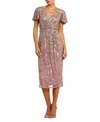 Mac Duggal Women's Cocktail Beaded Faux Wrap Midi-dress In Vintage Lilac