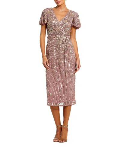 Mac Duggal Women's Cocktail Beaded Faux Wrap Midi-dress In Vintage Lilac