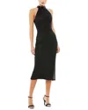 Mac Duggal Beaded High Neck Halter Midi Dress Sleeveless In Black In Black
