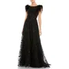Mac Duggal Feather-sleeve Sequin A-line Gown In Black